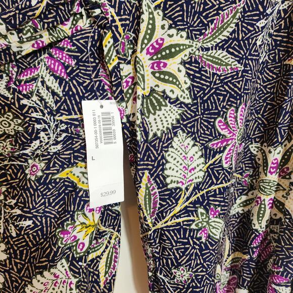 Old Navy NWT floral print vneck tassel tie front peasant blouse woman's size L - Picture 5 of 12